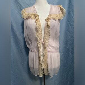 Anthropologie Pink and Cream Ruffled Top